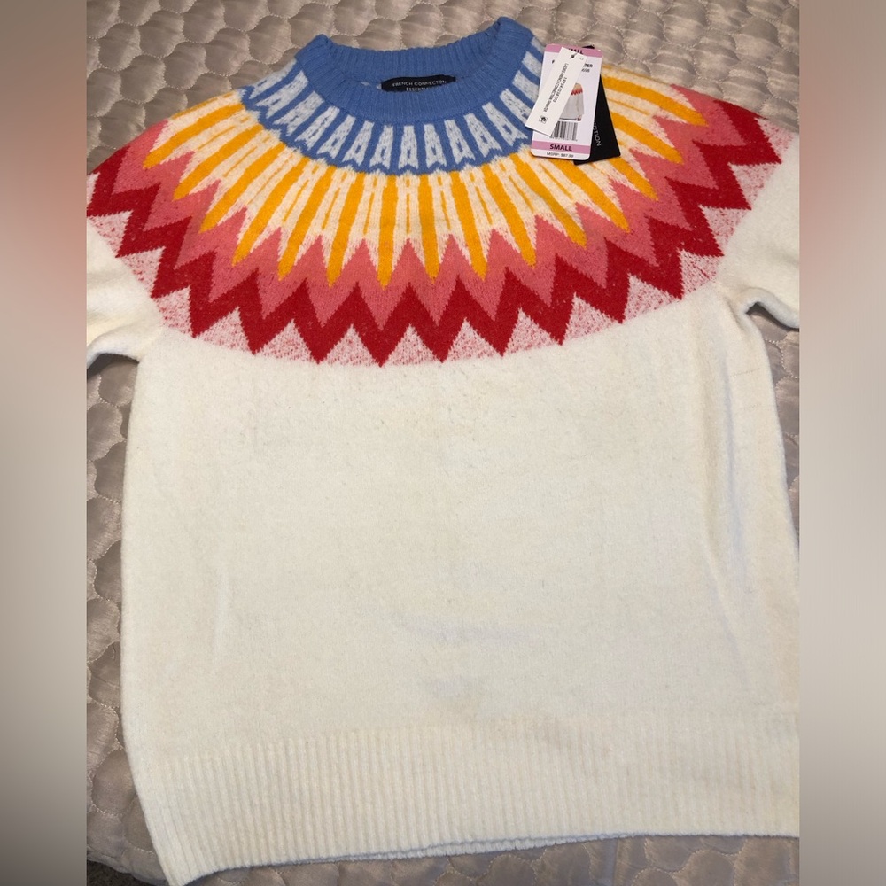 French Connection Essentials Fair Isle Sweater NWT Small Colorful Yoke Knit